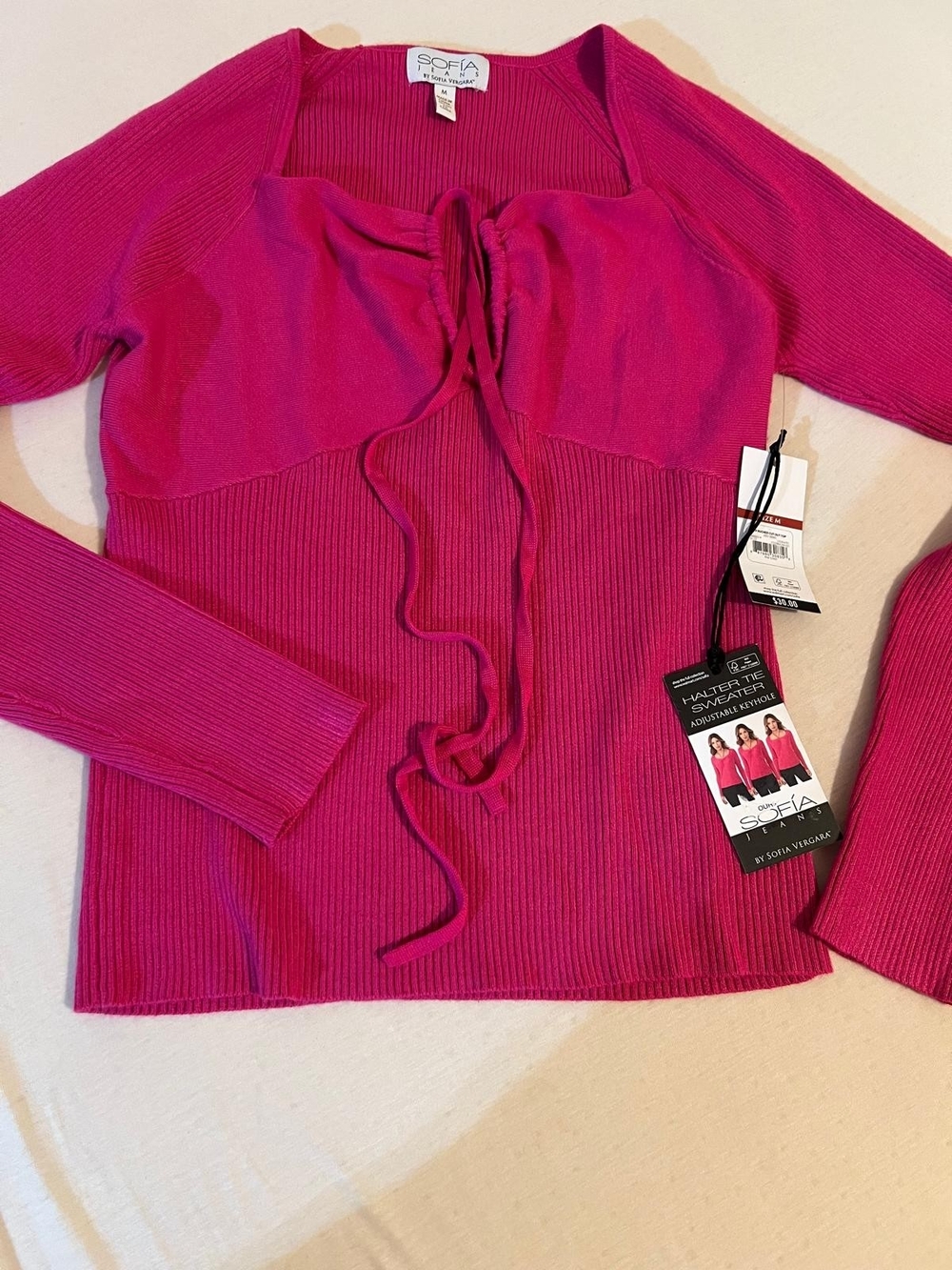 sofia by sofia vergara Off-the-Shoulder Tie-Front Sweater — Fuchsia Pink